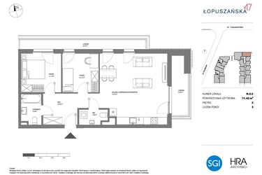 Rzut - Mieszkanie na sprzedaż 3 pokoje o powierzchni 71,42 m² - numer N.2.2 w Łopuszańska 47 - etap 4