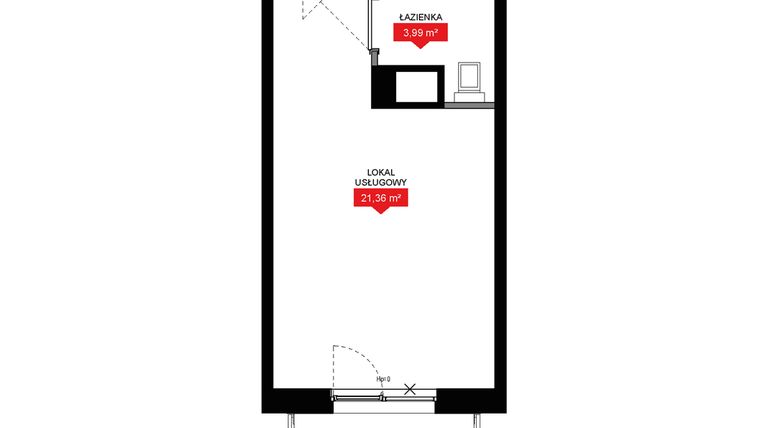 Rzut - Mieszkanie na sprzedaż 1 pokój o powierzchni 25,36 m² - numer A1 053LU w 29L - Apartamenty inwestycyjne