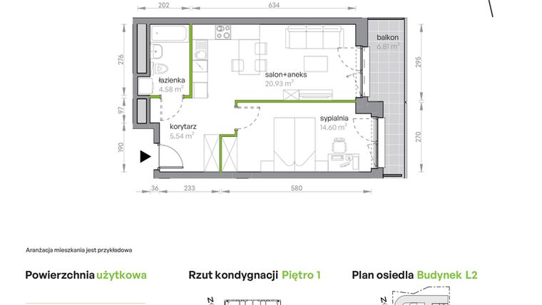 Rzut - Mieszkanie na sprzedaż 2 pokoje o powierzchni 45,65 m² - numer L2/1/4 w Legnicka Vita