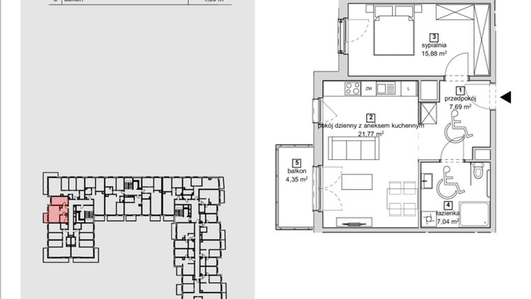 Rzut - Mieszkanie na sprzedaż 2 pokoje o powierzchni 52,38 m² - numer 2A-3-3 w Naramowice Odnova