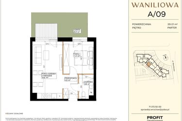 Rzut - Mieszkanie na sprzedaż 2 pokoje o powierzchni 39,01 m² - numer WA2/A/09 w Waniliowa