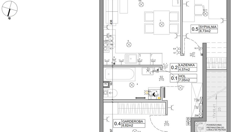 Rzut - Mieszkanie na sprzedaż 3 pokoje o powierzchni 48,03 m² - numer 101 w Manufaktura Marki 2 etap IV