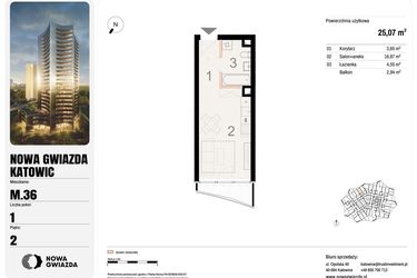 Rzut - Mieszkanie na sprzedaż 1 pokój o powierzchni 25,07 m² - numer M.36 w Nowa Gwiazda