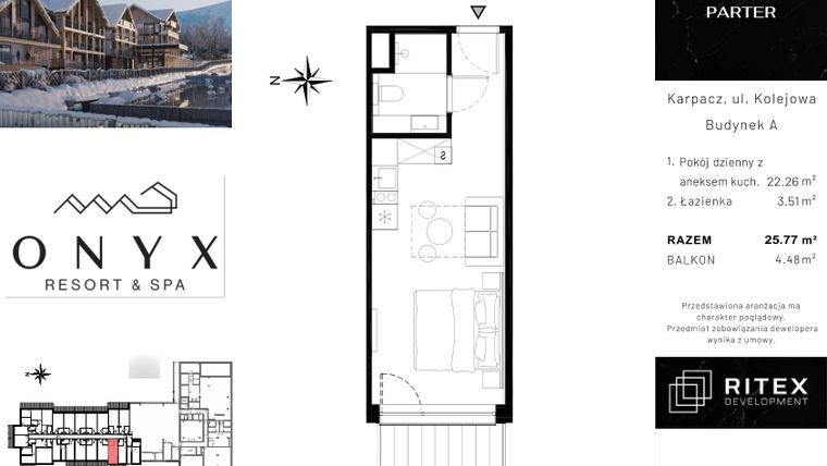 Rzut - Mieszkanie na sprzedaż 1 pokój o powierzchni 25,91 m² - numer NR 0.A2 w Onyx Resort & Spa