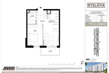 Rzut - Mieszkanie na sprzedaż 2 pokoje o powierzchni 39,48 m² - numer M.LM.20.27 w Myslovia