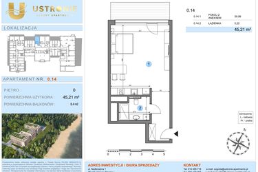 Rzut - Mieszkanie na sprzedaż 1 pokój o powierzchni 45,21 m² - numer 0.14 w Ustronie Luxury Apartments