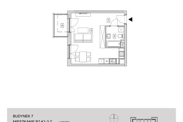 Rzut - Mieszkanie na sprzedaż 1 pokój o powierzchni 33,99 m² - numer B7-K1-3-7 w ATAL Strachowicka II