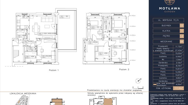 Rzut - Mieszkanie na sprzedaż 5 pokoi o powierzchni 117,36 m² - numer C5.M4 w Motława Garden