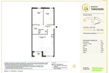 Rzut - Mieszkanie na sprzedaż 3 pokoje o powierzchni 69,11 m² - numer 30 w Markowy Targówek