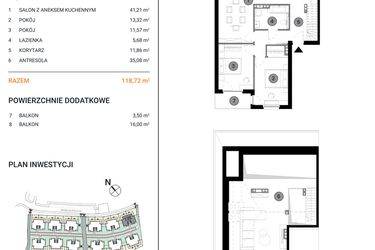 Rzut - Mieszkanie na sprzedaż 3 pokoje o powierzchni 118,72 m² - numer 12E.5 w Wille Miejskie Lekcyjna