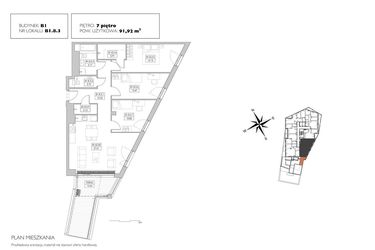 Rzut - Mieszkanie na sprzedaż 4 pokoje o powierzchni 91,92 m² - numer B1.8.3 w Alvarium 2.0
