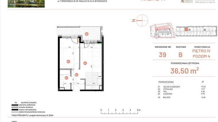 Rzut - Mieszkanie na sprzedaż 2 pokoje o powierzchni 36,5 m² - numer 12.39 w Osiedle Nowe Horyzonty etap III