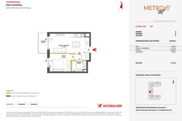Rzut - Mieszkanie na sprzedaż 2 pokoje o powierzchni 36,94 m² - numer 60 w Metro Art 12
