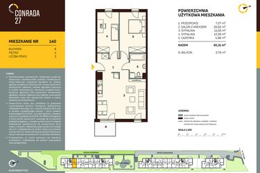 Rzut - Mieszkanie na sprzedaż 3 pokoje o powierzchni 65,31 m² - numer B.140 w Conrada 27