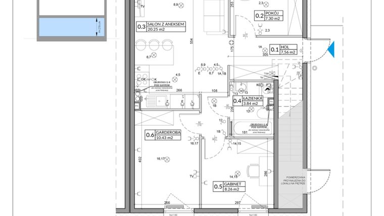 Rzut - Mieszkanie na sprzedaż 4 pokoje o powierzchni 60 m² - numer 36A w Domy na Witosa etap 1B