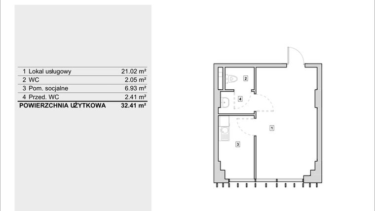 Rzut - Lokal użytkowy na sprzedaż 1 pokój o powierzchni 32,41 m² - numer H2-U-1-4 w Heyki City