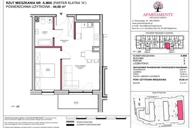 Rzut - Mieszkanie na sprzedaż 2 pokoje o powierzchni 44,66 m² - numer A.08 w Apartamenty Grójeckie Ogrody