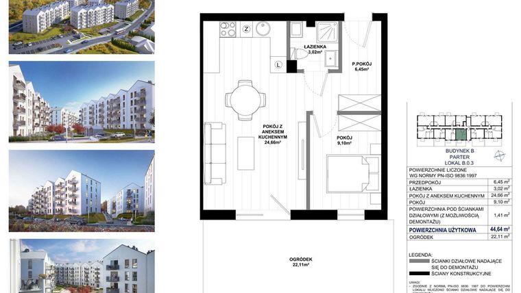 Rzut - Mieszkanie na sprzedaż 2 pokoje o powierzchni 44,64 m² - numer B.0.3 w Skandinavia