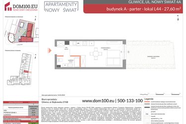 Rzut - Mieszkanie na sprzedaż 1 pokój o powierzchni 27,6 m² - numer L44 w Apartamenty Nowy Świat - inwestycyjne