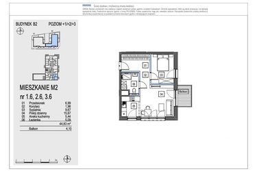 Rzut - Mieszkanie na sprzedaż 2 pokoje o powierzchni 44,83 m² - numer B2.2.6 w Chryzantemovo
