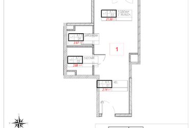 Rzut - Mieszkanie na sprzedaż 1 pokój o powierzchni 30,98 m² - numer A1.1 w Rezydencja Ogród Saski etap I i II