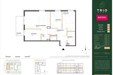 Rzut - Mieszkanie na sprzedaż 4 pokoje o powierzchni 66,74 m² - numer A015 w Trio Park
