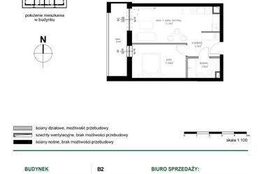 Rzut - Mieszkanie na sprzedaż 2 pokoje o powierzchni 38,32 m² - numer M23 w Wędrowna II