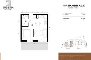 Rzut - Mieszkanie na sprzedaż 1 pokój o powierzchni 32,91 m² - numer A 0.17 w Apartamenty Sudetia