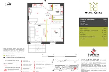 Rzut - Mieszkanie na sprzedaż 2 pokoje o powierzchni 39,09 m² - numer C70 w Na Wspólnej etap 2
