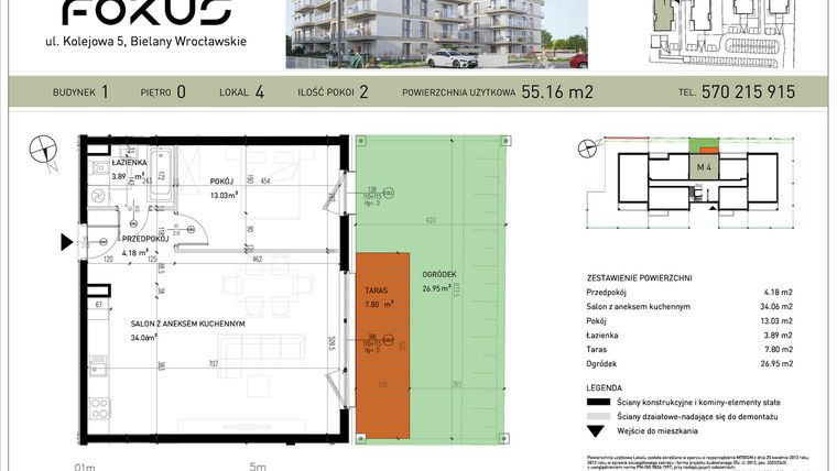 Rzut - Mieszkanie na sprzedaż 2 pokoje o powierzchni 55,16 m² - numer B1-4 w Fokus Bielany