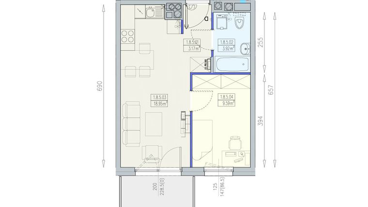 Rzut - Mieszkanie na sprzedaż 2 pokoje o powierzchni 35,63 m² - numer K1 1/8/5/2a w Południk 17 - budynek K1