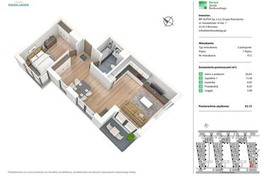 Rzut - Mieszkanie na sprzedaż 2 pokoje o powierzchni 53,15 m² - numer K12 w Nowe Żerniki Bieńkowskiego etap II