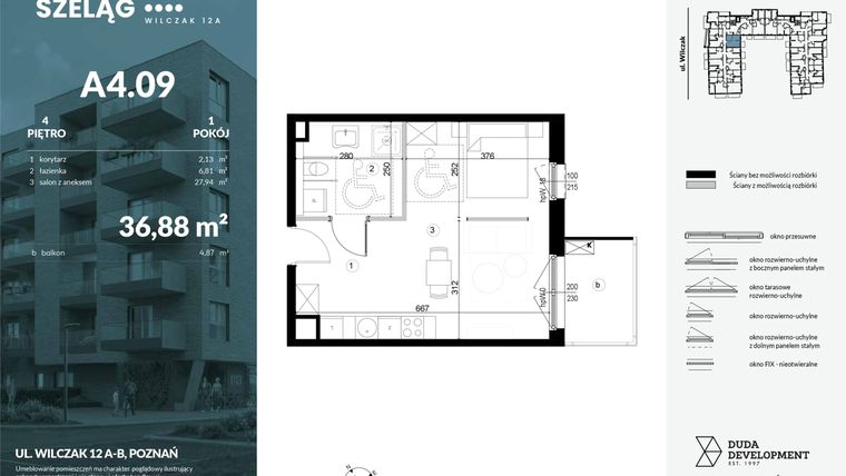 Rzut - Mieszkanie na sprzedaż 1 pokój o powierzchni 36,88 m² - numer A4.09 w Dobry Szeląg