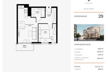 Rzut - Mieszkanie na sprzedaż 2 pokoje o powierzchni 40,4 m² - numer 29 w Bytkowska 4.0