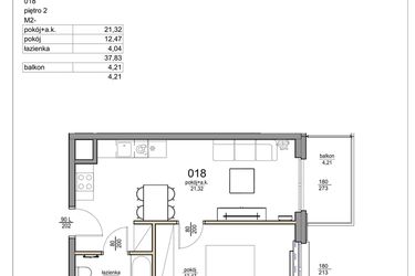 Rzut - Mieszkanie na sprzedaż 2 pokoje o powierzchni 37,83 m² - numer 18 w Rezydencja Liwska 3