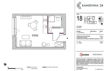 Rzut - Mieszkanie na sprzedaż 1 pokój o powierzchni 27,7 m² - numer 4.18 w Kamienna 28 - apartamenty inwestycyjne