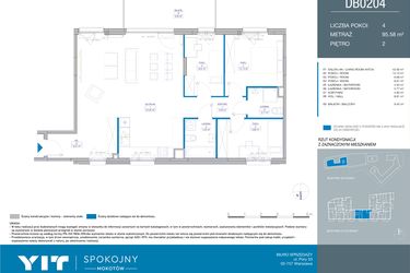 Rzut - Mieszkanie na sprzedaż 4 pokoje o powierzchni 95,58 m² - numer DB0204 w Spokojny Mokotów