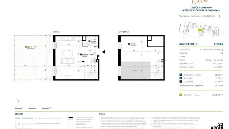 Rzut - Mieszkanie na sprzedaż 1 pokój o powierzchni 58,32 m² - numer AC0005 w Viva Cité 2