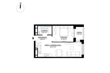 Rzut - Mieszkanie na sprzedaż 2 pokoje o powierzchni 44,93 m² - numer A18 w FUTURO