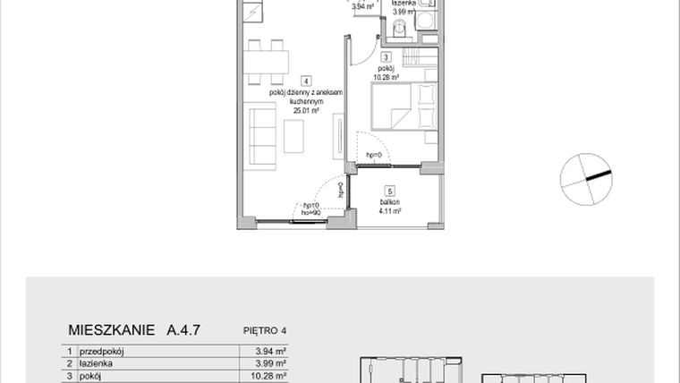 Rzut - Mieszkanie na sprzedaż 2 pokoje o powierzchni 43,22 m² - numer A.4.7 w ATAL Symbioza IA