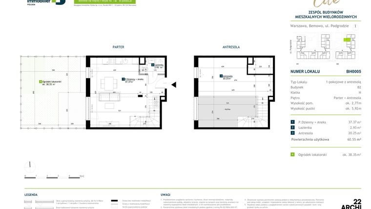 Rzut - Mieszkanie na sprzedaż 1 pokój o powierzchni 60,55 m² - numer BH0005 w Viva Cité