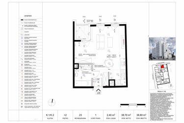 Rzut - Mieszkanie na sprzedaż 1 pokój o powierzchni 38,86 m² - numer 23 w Biała Kamienica