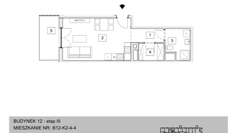 Rzut - Mieszkanie na sprzedaż 1 pokój o powierzchni 35 m² - numer B12-K2-4-4 w Żerniki na Novo III