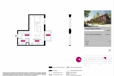 Rzut - Mieszkanie na sprzedaż 1 pokój o powierzchni 44,54 m² - numer G1.91 w Fuzja Mieszkania Loftowe
