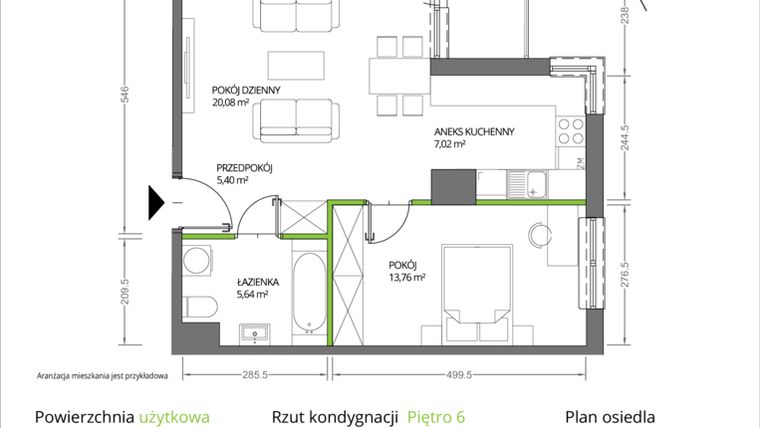 Rzut - Mieszkanie na sprzedaż 2 pokoje o powierzchni 51,9 m² - numer 1/046 w Krakowska Vita