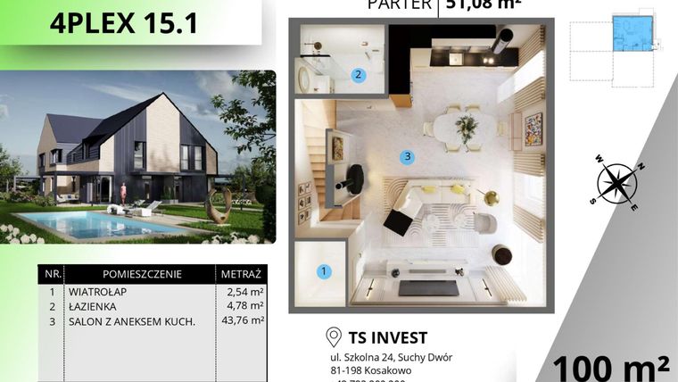 Rzut - Dom na sprzedaż 4 pokoje o powierzchni 100 m² - numer 15.1 w Tesoro Golf Park