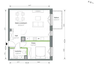 Rzut - Mieszkanie na sprzedaż 2 pokoje o powierzchni 49,8 m² - numer 3/B/3/53 w Oliwska Vita
