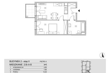 Rzut - Mieszkanie na sprzedaż 2 pokoje o powierzchni 47,11 m² - numer 2.B.4.43 w ATAL Apollina II