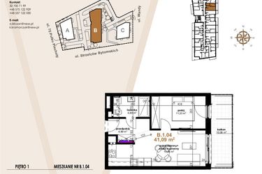 Rzut - Mieszkanie na sprzedaż 2 pokoje o powierzchni 41,09 m² - numer VB.1.04 w Vanda Park