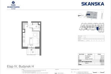 Rzut - Mieszkanie na sprzedaż 1 pokój o powierzchni 28,52 m² - numer HB0110 w Park Skandynawia V